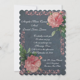 Rosas Vintage no Convite para Casamento Chalkboard