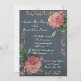 Rosas Vintage no Convite para Casamento Chalkboard