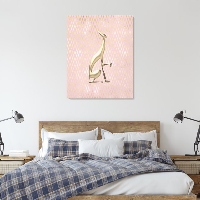 Rose Gold Art Deco Greyhound Stretched Canvas (Insitu(Quarto))