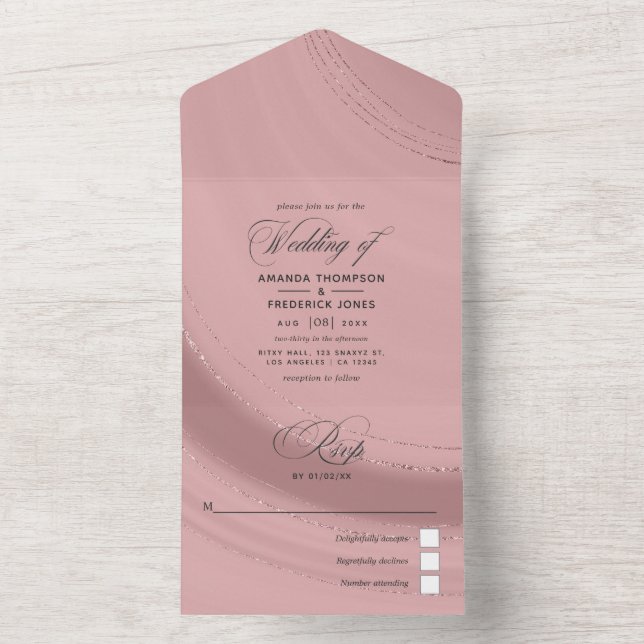 Rose Gold e Blush Pink Agate Casamento Tudo Em Um  (Interno)