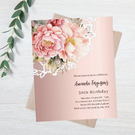 Rose gold florals lace 50.o convite para o anivers