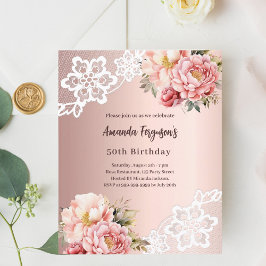Rose gold florals lace 50.o convite para o anivers