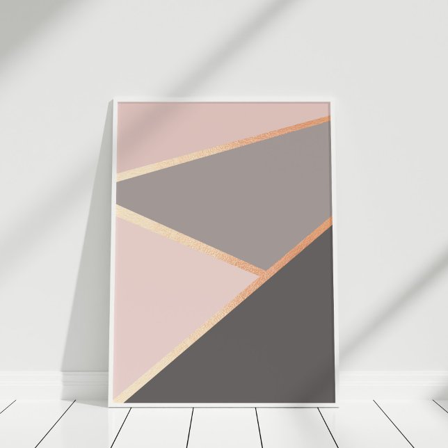 Rose Gold Geometric Poster (Rose Gold Geometric Poster in a white frame on a white floor.)