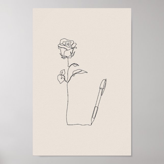  Rose Pen Sketch - Minimal Black & Floral Poster (Frente)