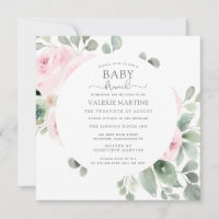 Rose rosa rosa Eucalyptus Baby Brunch Convite