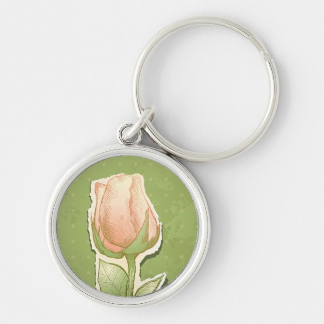 Rosebud da vindima em verde, chaveiro (Frente)