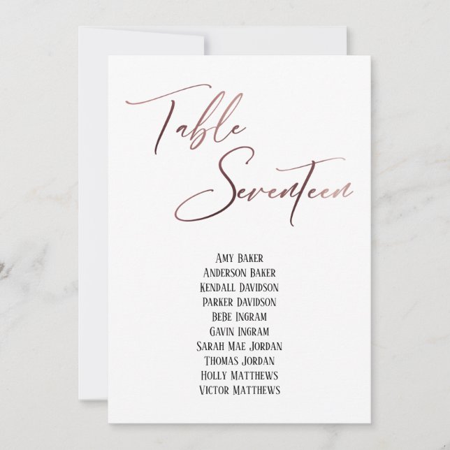 Rosegold Manuscrito Mesa 17.o Gráfico de Assentos (Frente)