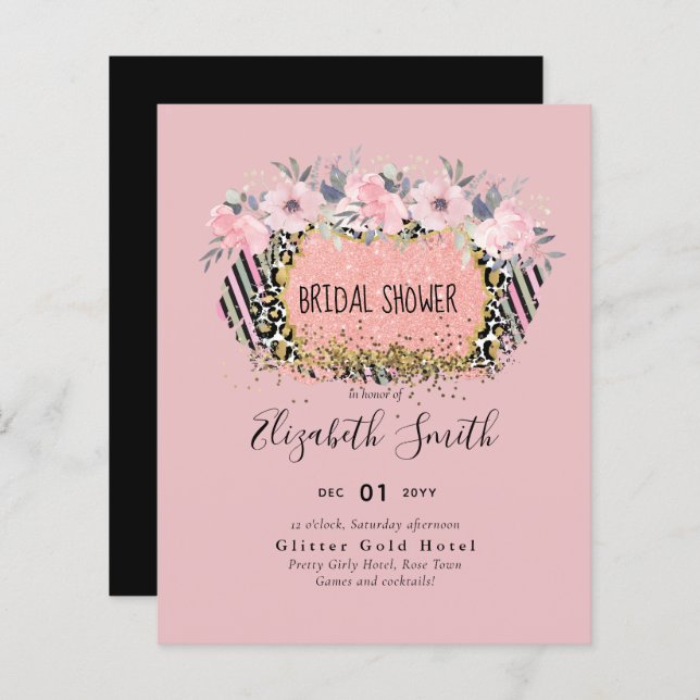 Rosegold WEDDING Glitter Floral Rosa Girly (Frente/Verso)