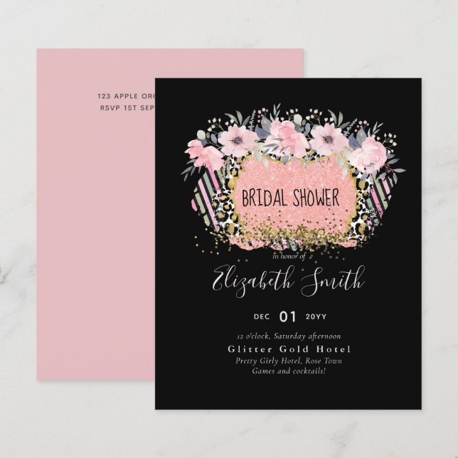 Rosegold WEDDING Glitter Floral Rosa Girly (Frente/Verso)