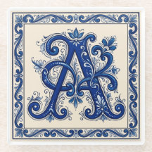 Rosemaling Monograma Azul da Prússia