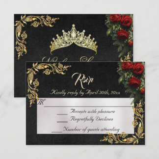 Roses & Gold Leaves - Black RSVP