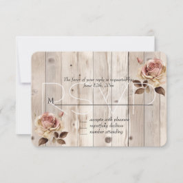 Roses Rosa Cream White Wood Weding RSVP