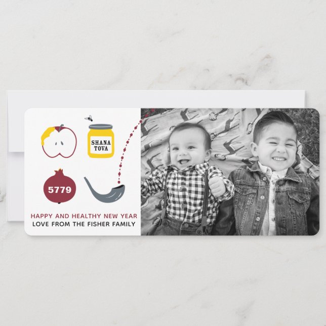 Rosh Hashanah Shfar Cartões com fotos - Vermelho (Frente)