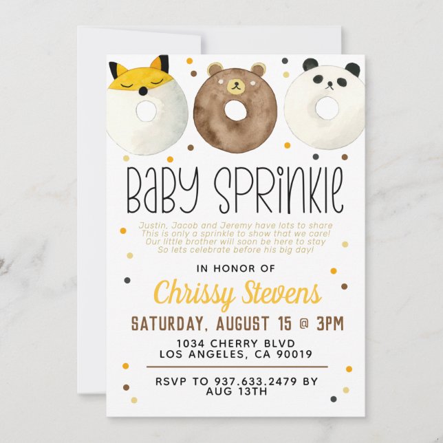 Rosquinha Animal Baby Sprinkle Chá Convite (Frente)