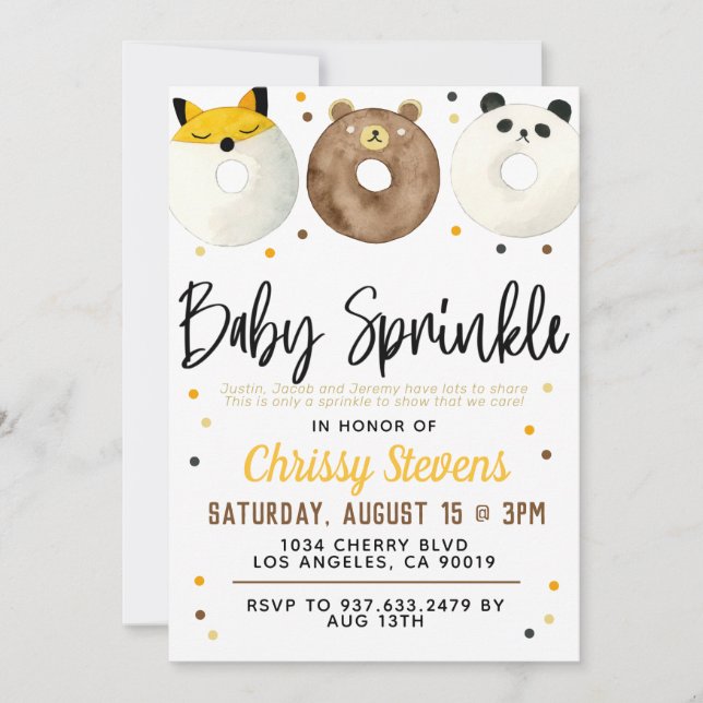 Rosquinha Animal Baby Sprinkle Chá Convite (Frente)