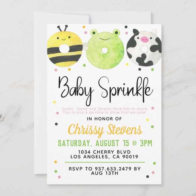Rosquinha Animal Baby Sprinkle Chá Convite (Frente)