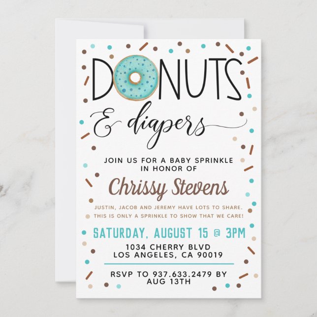 Rosquinha de Chocolate Bebê aspersão Chá Convite (Frente)