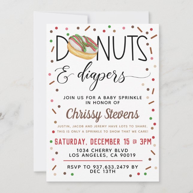 Rosquinha de Chocolate Bebê aspersão Chá Convite (Frente)