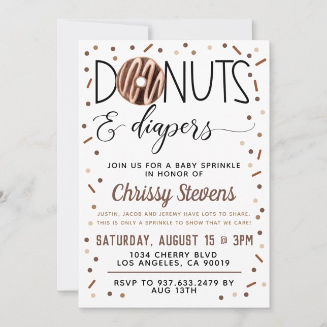 Rosquinha de Chocolate Bebê aspersão Chá Convite (Frente)