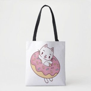 Rosquinha Kawaii Gato Tote Bag - Gatinho de Cartoo