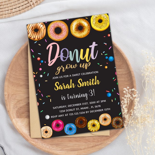 Rosquinhas Negras Convites de Aniversário (Black Colors Donut Birthday Invitations)