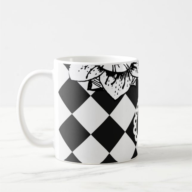 Rosto de Flor Xadrez | Caneca de Café Surreal (Esquerda)