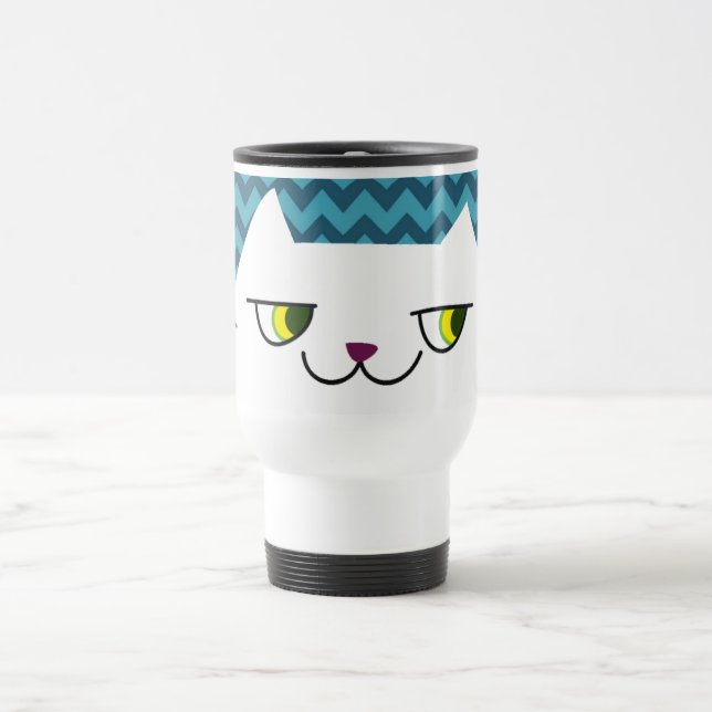 Rosto de Gato Engraçado | Caneca de viagem do padr (Centro)