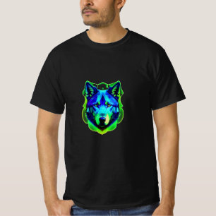 Rosto de lobo azul e verde T-Shirt