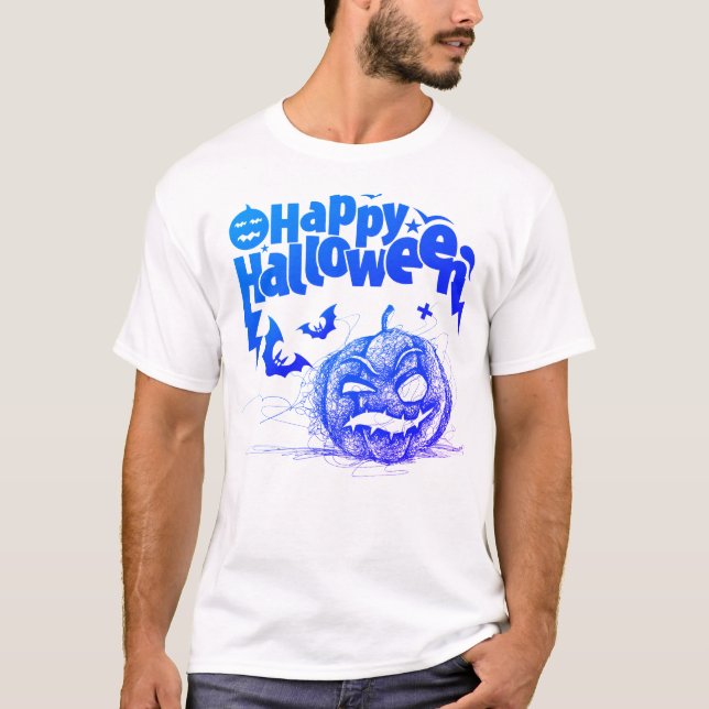 Rosto De Pumpkin Louco Para Camisa De Costume Masc (Frente)