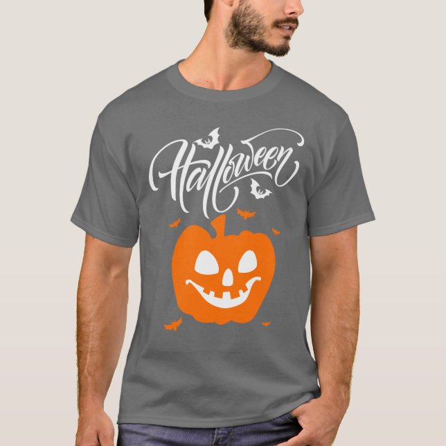Rosto Engraçado Abóbora Camisetas de Halloween par (Frente)