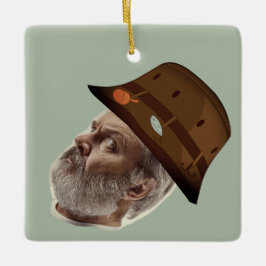 Rosto Engraçado Vovô Foto Pesca Ornamento Cerâmico