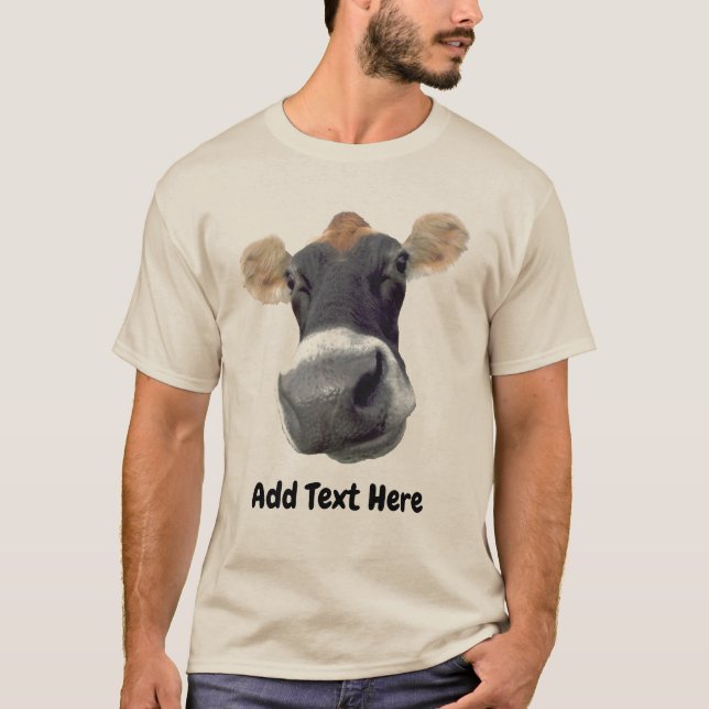 Rosto Grande Vaca, adicionar texto, T-Shirt (Frente)