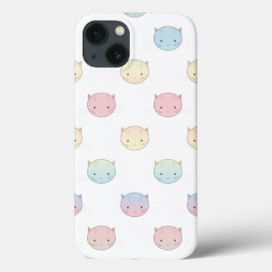 Rostos de gatinho pastel adoráveis Rosa Azul Verde