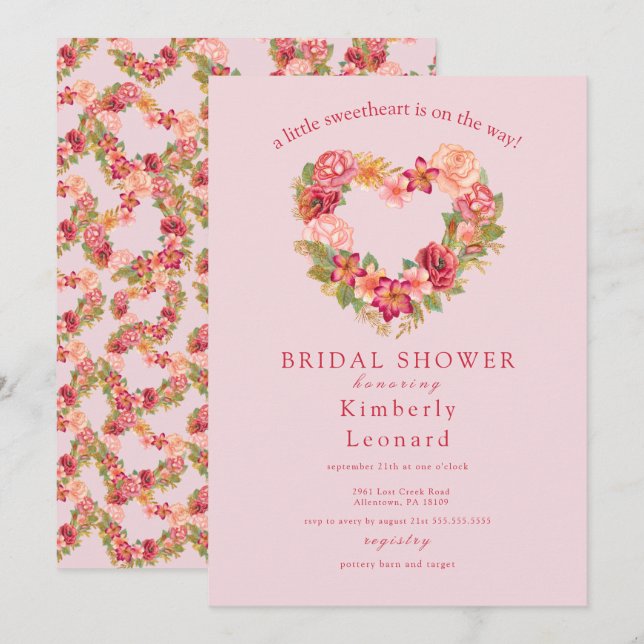 Rosy Blooms Sweetheart Chá de fraldas Convite (Frente/Verso)