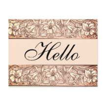 Rosy Pink Vintage Floral Hello Cartão postal