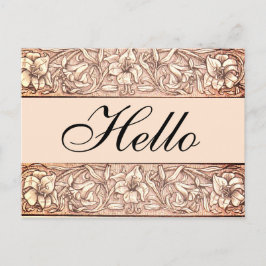 Rosy Pink Vintage Floral Hello Cartão postal
