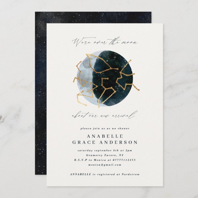 Roteiro astrológico aquarela lua estrela celestial (Frente/Verso)