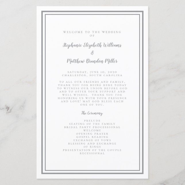 Roteiro de Casamento Cinza e Branco Programa de Ce (Frente)