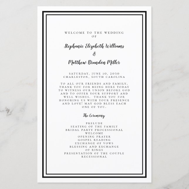 Roteiro de Casamento Preto e Branco Programa de Ce (Frente)
