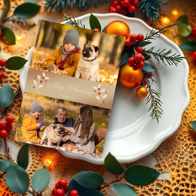 Roteiro de Fotografia de Natal da Holly Themed (Christmas Botanical Holly Branches Themed 2 Photos Script Holidays Cards.)