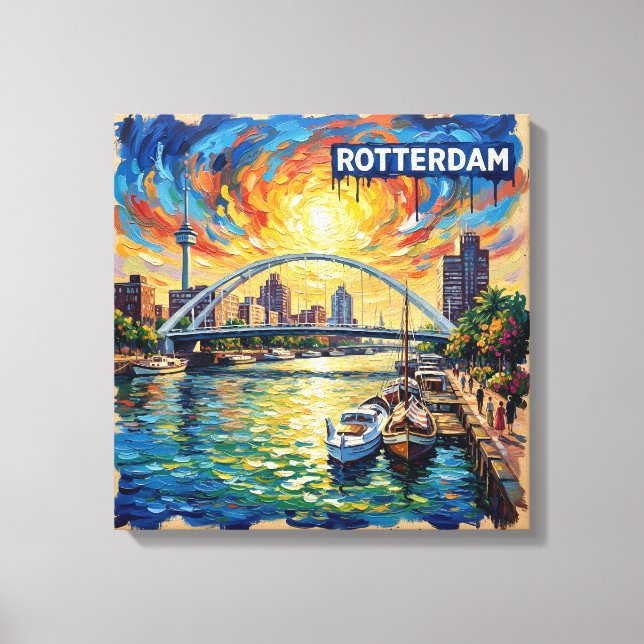Rotterdam Skyline Harbor Glow Canvas Art (Frente)