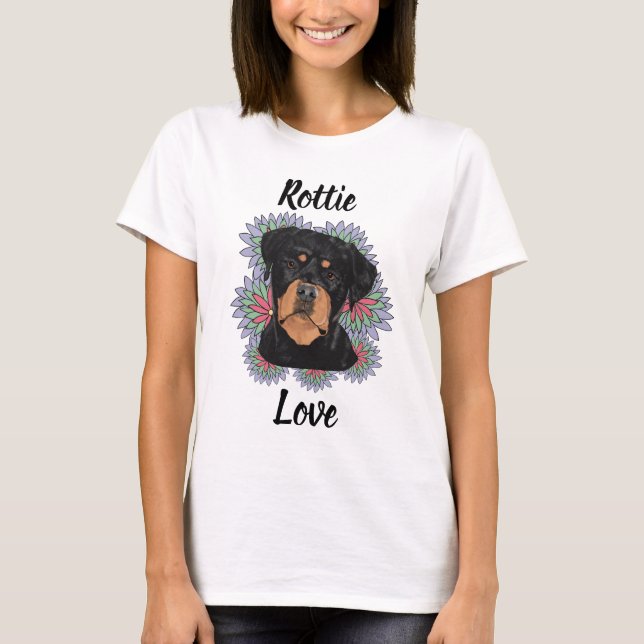Rottie Love T-Shirt – Whimsical Rottweiler Art (Frente)