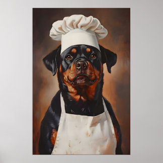 Rottweiler In Chefs Hat Poster, Funny Pet Poster