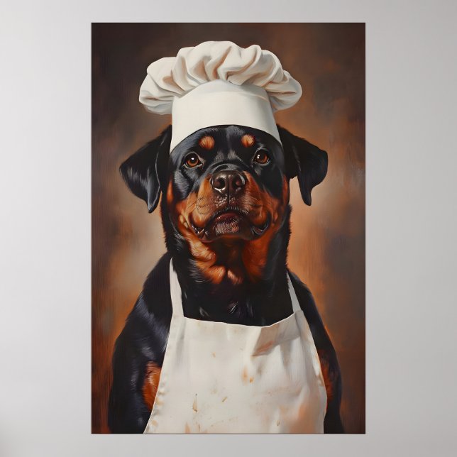 Rottweiler In Chefs Hat Poster, Funny Pet Poster (Frente)