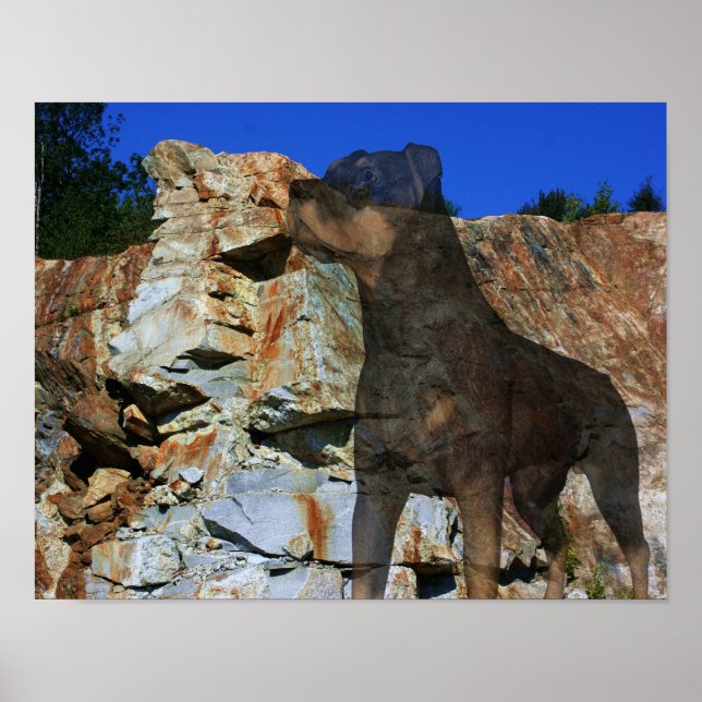 Rottweiler Stone Cliff Wall Fantasy Art Poster (Frente)