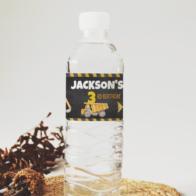 Rótulo da Garrafa de Água de Aniversário de Constr (Criador carregado)