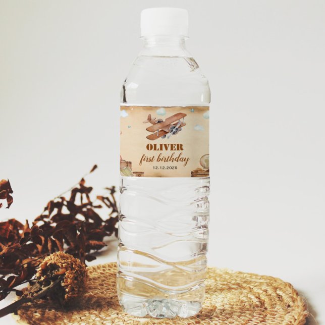 Rótulo da Garrafa de Água de Aniversário do Avião  (Criador carregado)