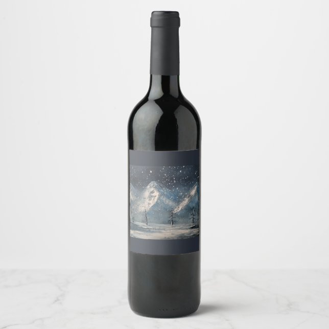 rótulo da garrafa de vinho com paisagem de montanh (Frente)