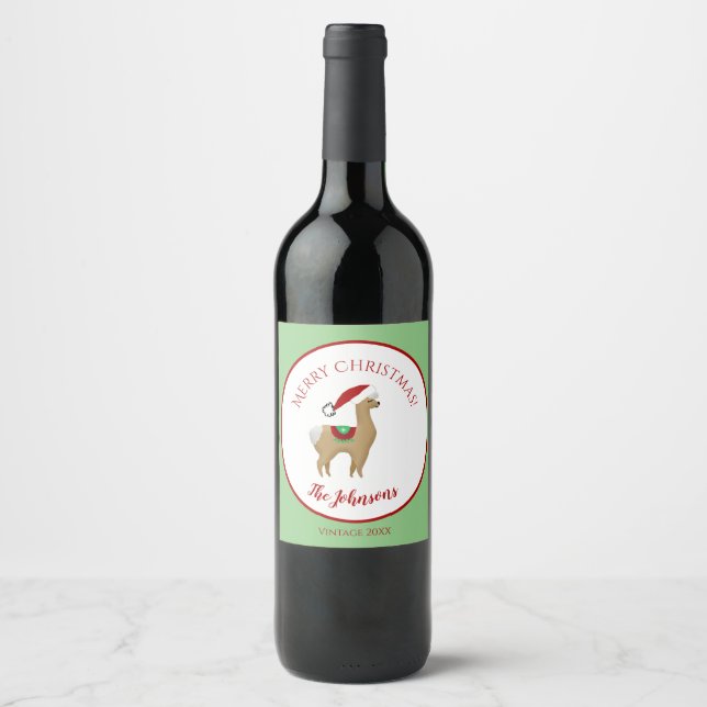 Rótulo da garrafa de vinho de Natal Alpaca (Frente)