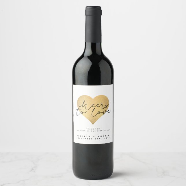 Rótulo da Garrafa de Vinho Dourada de Casamento Ca (Frente)